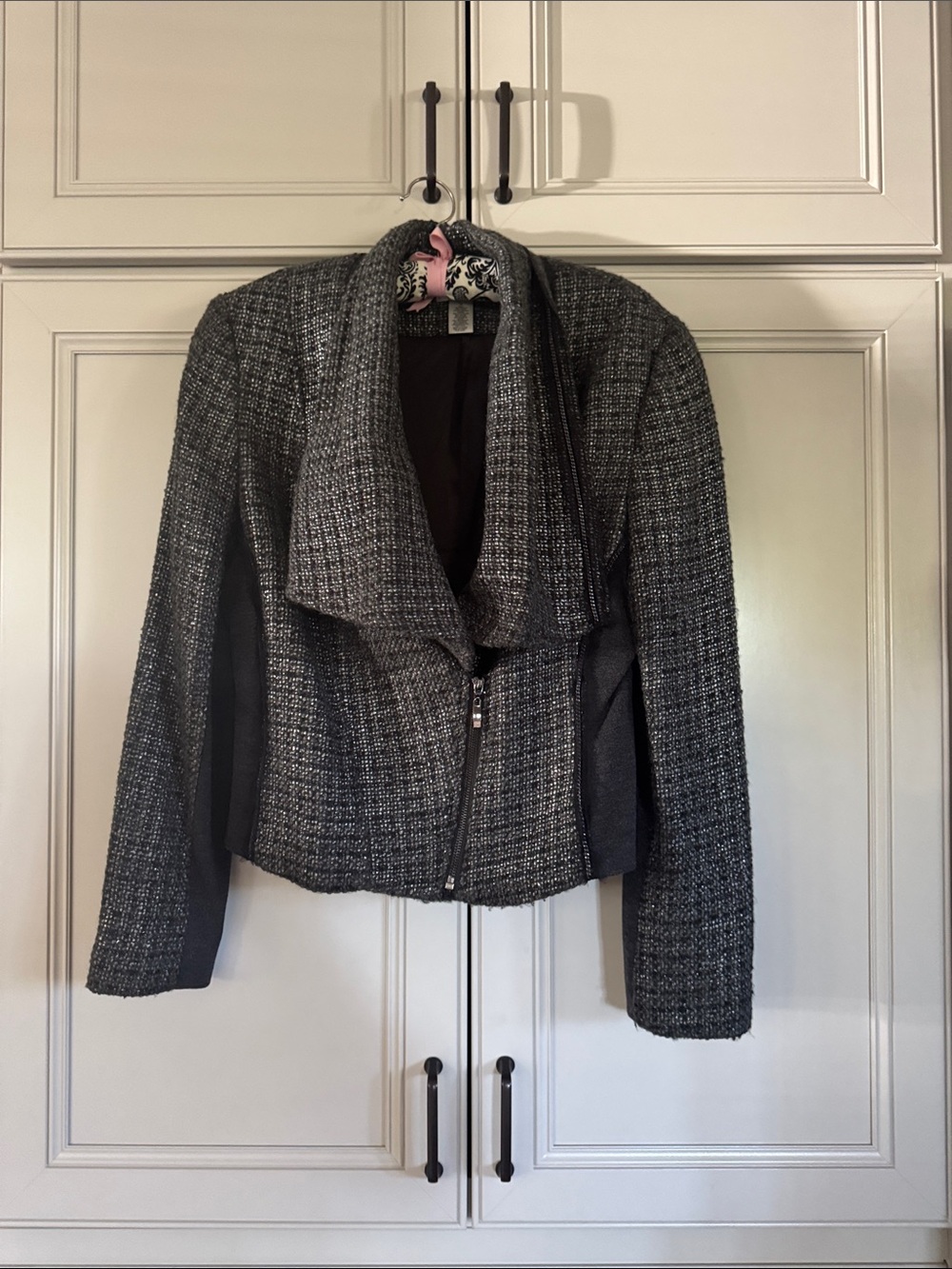 Cache Gray Tweed Zip-Front Blazer Jacket